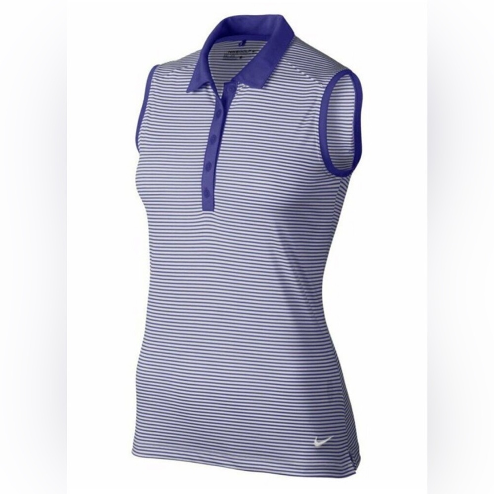 Nike Golf Womens Victory Stripe Sleeveless Golf Shirt Cobalt Blue L NWT